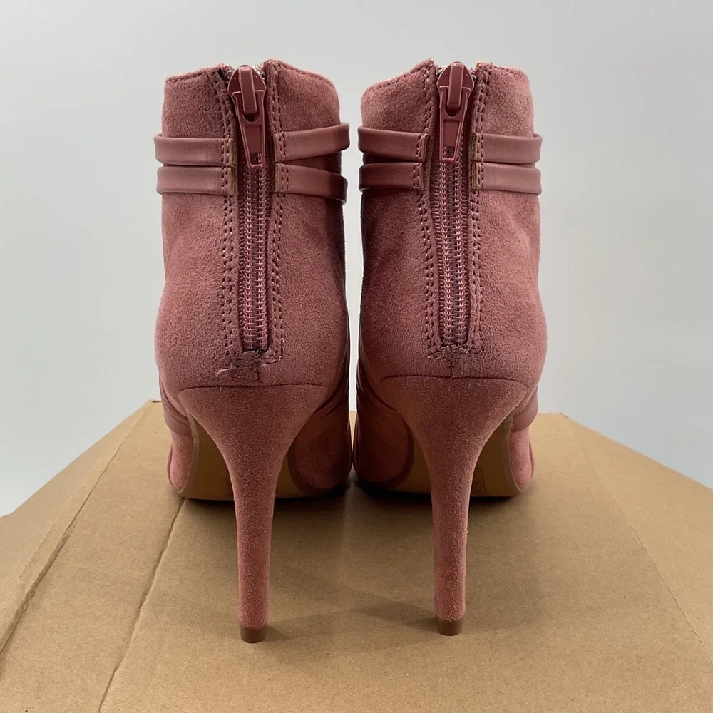 Journee Collection Samara Blush‎ Pink Faux Suede Peep Toe Strappy Stiletto Heels